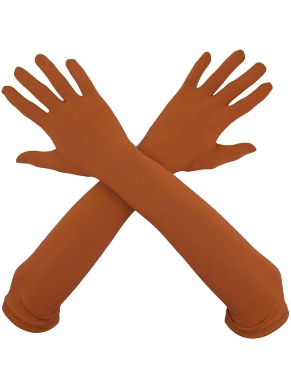 Women's Brown 18" Elbow Length Stretchy Costume Bridesmaids Spandex Gloves